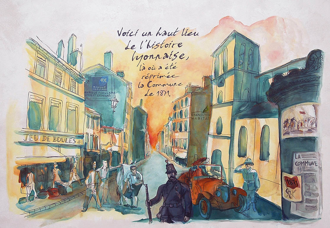 Fresque du Centenaire du 7ème arrondissement avenue Berthelot, vers la place Jean Macé Lyon 7ème