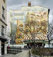 Fresque de la Cour des Loges 26 quai de Bondy / 3 place Ennemont Fousseret Lyon 5ème (400 m² Mur’Art en 1988)