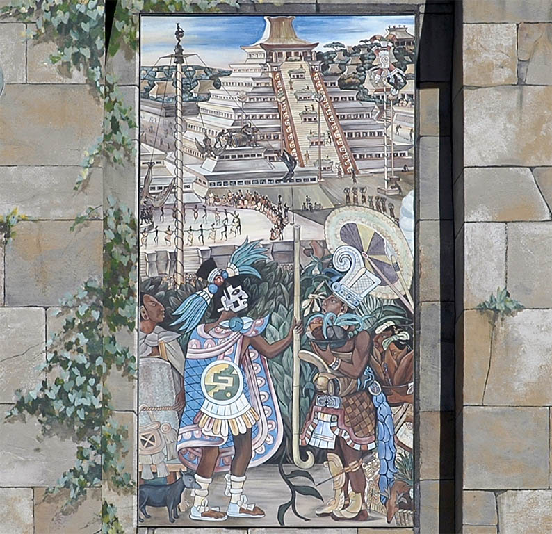 La Civilisation Totonaque. Commerce entre les nobles totonaques et les marchands aztèques, devant la pyramide de Tajin, à Veracruz...