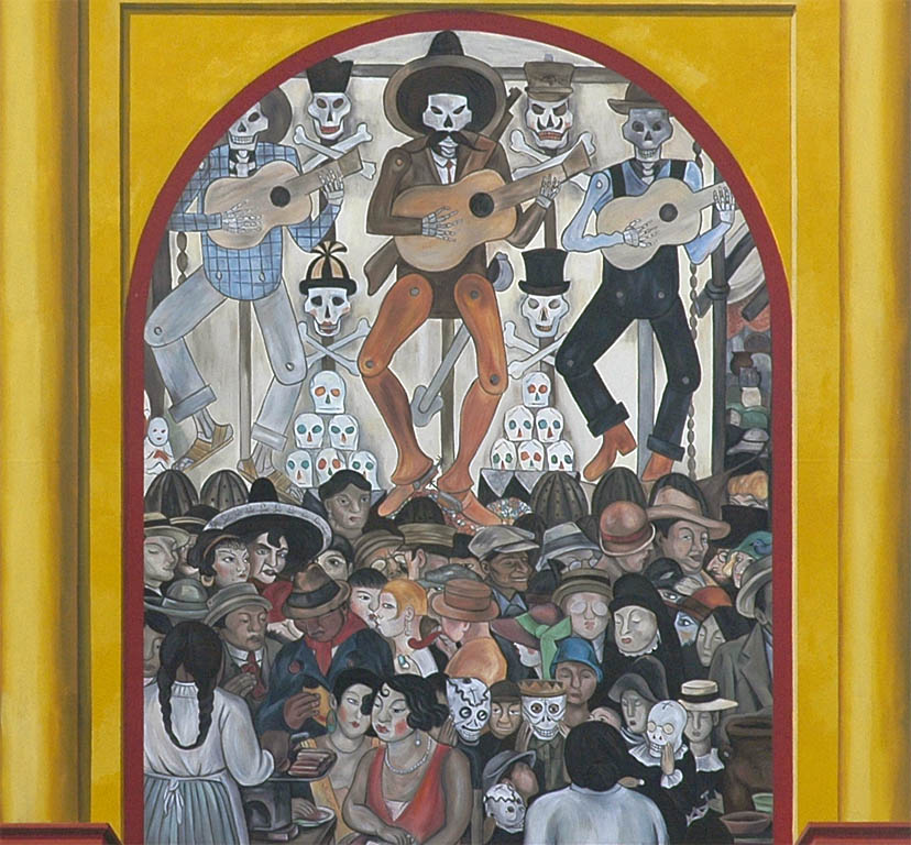 Le jour de la mort est une fête importante pour les mexicains. Crânes en sucre, pantins articulés, squelettes, masques, symbolisent la présence très festive des morts parmi les vivants