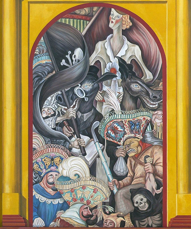 Carnaval dénonce la cupidité et la corruption régnant dans la politique mexicaine, dont Diego Rivera caricature certains gouvernants en animaux.