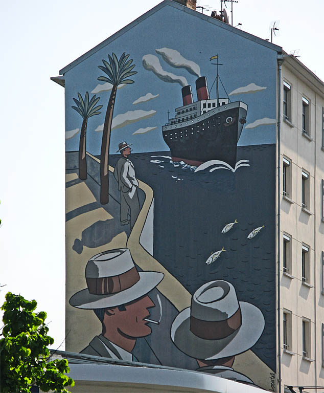 Fresque 80 rue Marietton à Vaise Lyon 9ème par Jacques de Loustal (Mur’Art 1992)
