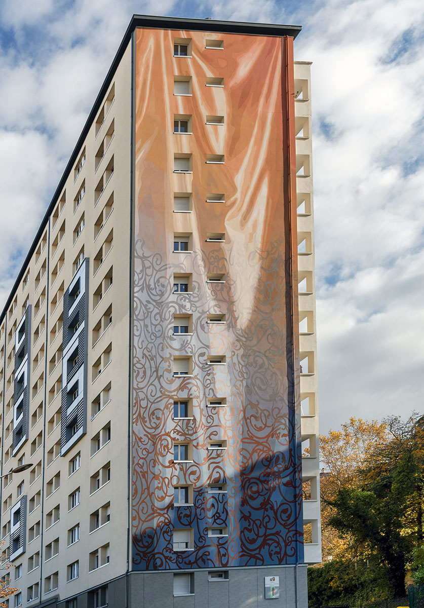 Résidence La Vallonière 1 - Fresque "Terre de Textile" par CitéCréation (2016) rue du Professeur Guérin