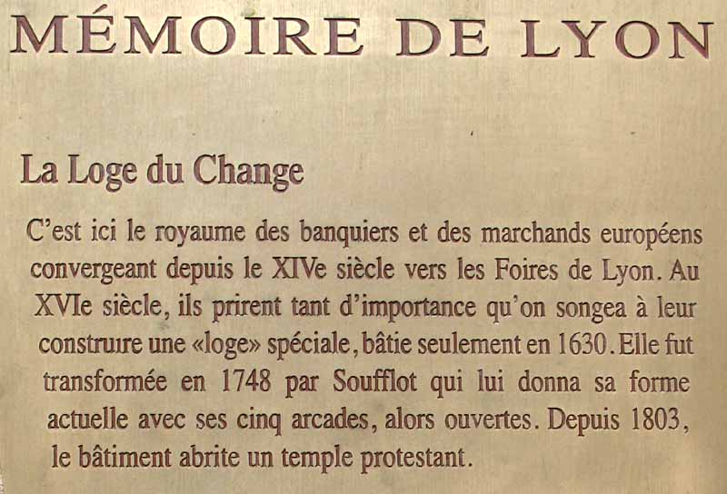 Loge du Change Place du Change Lyon 5ème