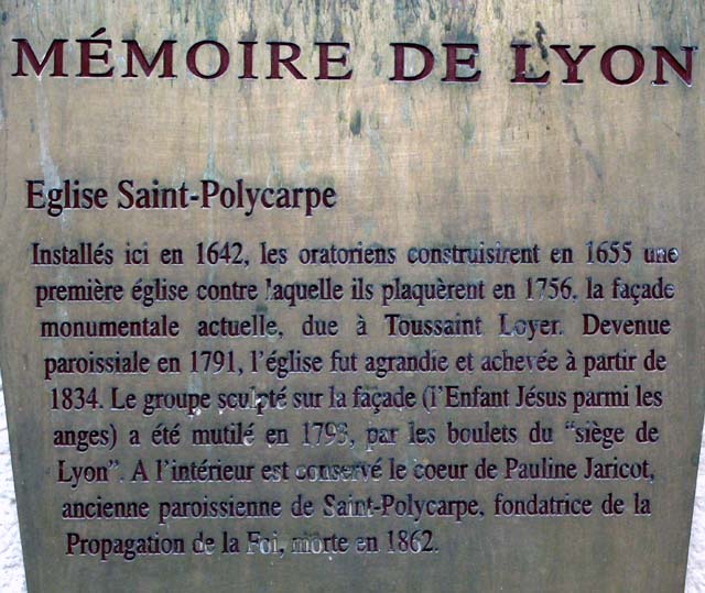 Saint Polycarpe rue René Leynaud Lyon 1e