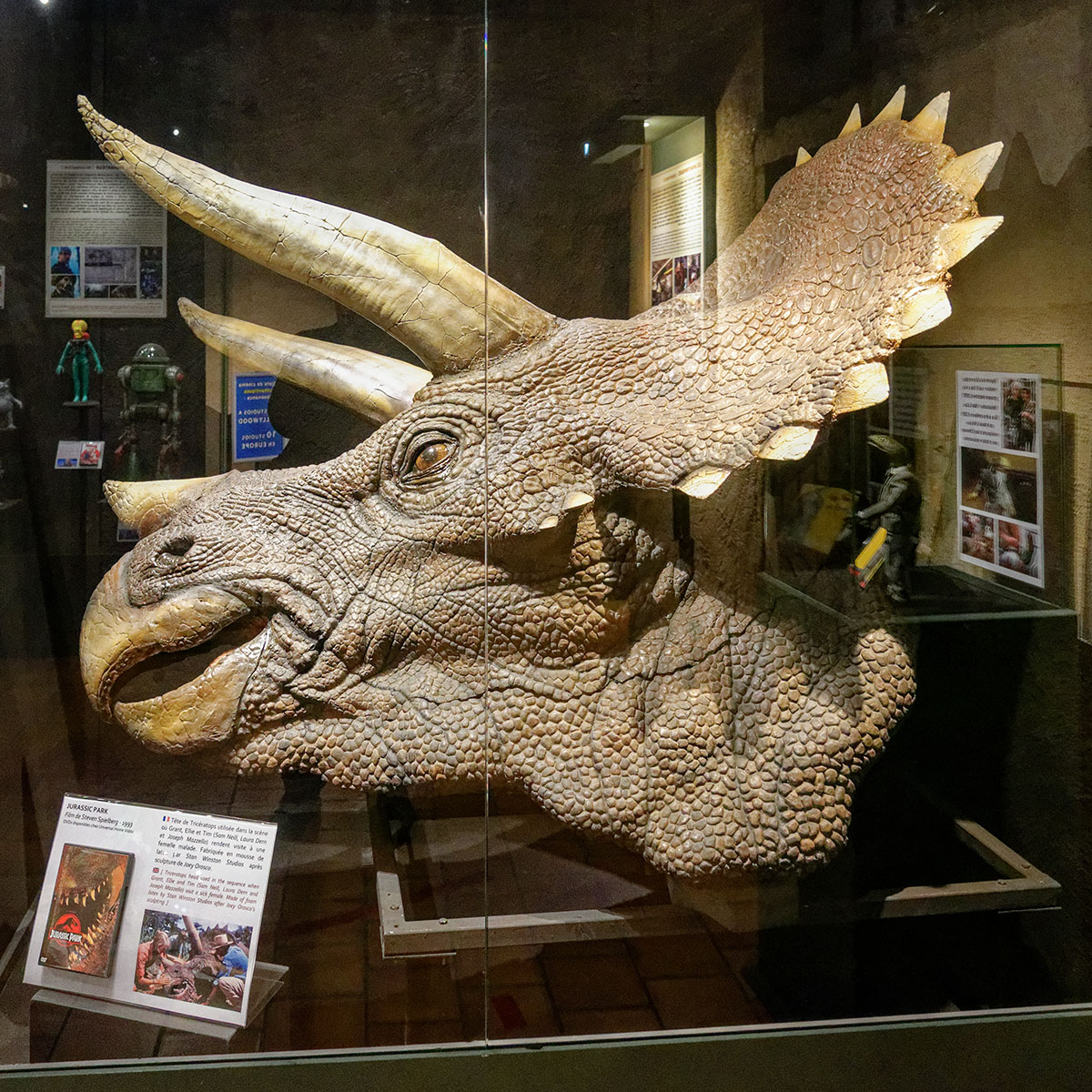 Tête de Tricératops pour Jurassic Park Le Musée Cinéma & Miniature Lyon 5ème