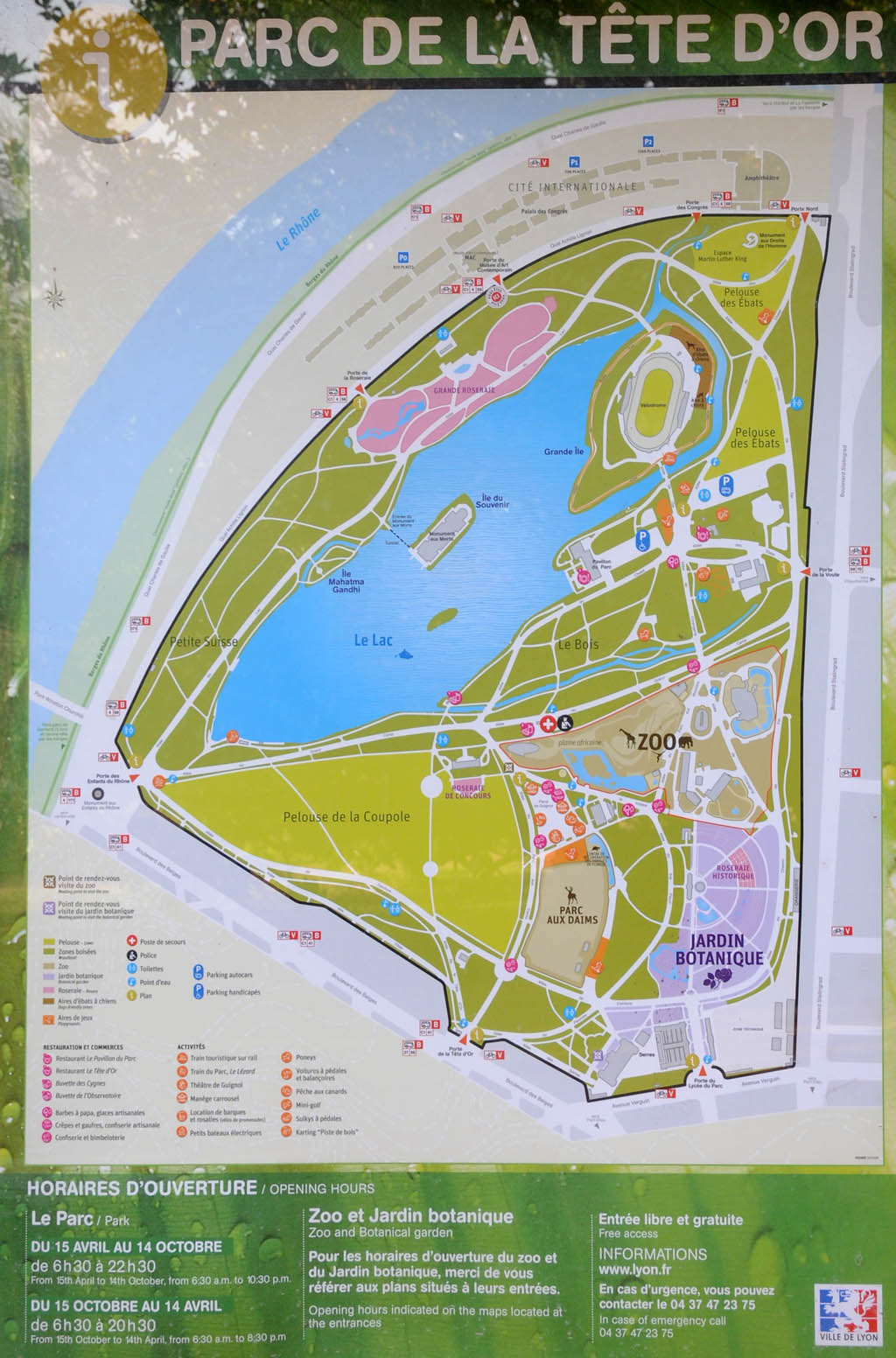 Plan du Parc de la Tête d’Or Lyon 6ème