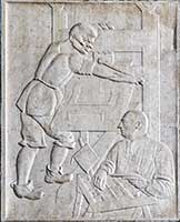 "Imprimeur" Bas-relief (Jeanne et Henriette Bardey) sur les cotés des portes - Hotel des Postes Place Antonin Poncet Lyon 2ème
