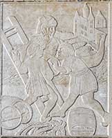 "Rabelais" Bas-relief (Jeanne et Henriette Bardey) sur les cotés des portes - Hotel des Postes Place Antonin Poncet Lyon 2ème