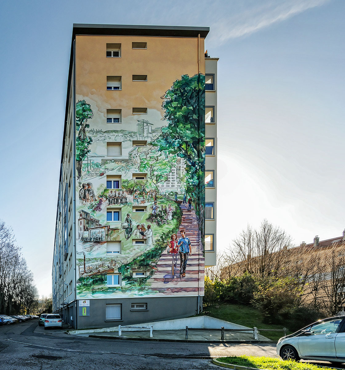 Résidence La Vallonière 2 - Fresque "Histoire Moderne" par CitéCréation (2016-2017) rue du Professeur Guérin