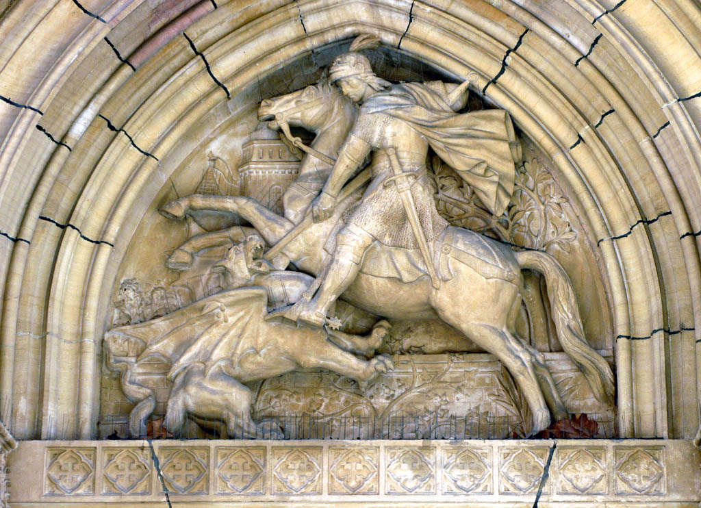 Eglise Saint Georges (détail), Charles Dufraine (1872) Saint Georges terrassant le dragon - Lyon 5ème Lyon 5ème